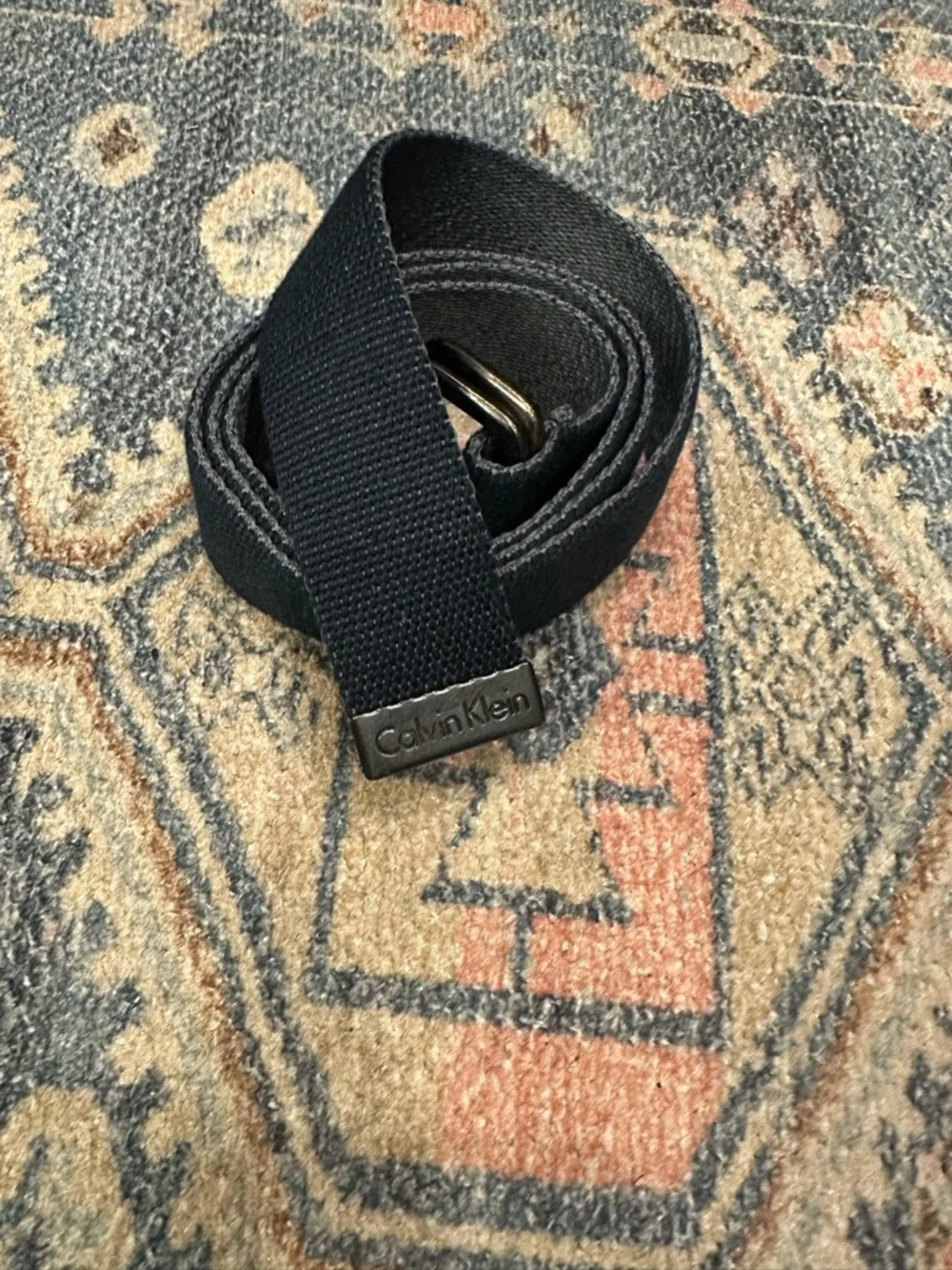 Calvin Klein Denim Dark Navy Webbing Belt with Double D-Ring Buckle L/XL 46in